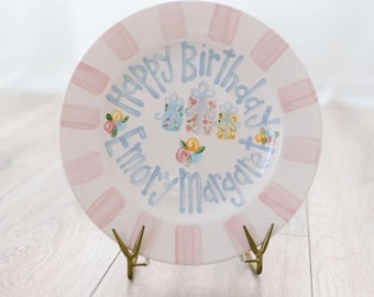 Girls Birthday Plate // Floral Present Personalized First Birthday Plate Plate, Custom handpainted