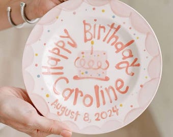 Personalized Pink Scallop Birthday Plate: Hand-Painted Ceramic Keepsake