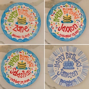 Boys Birthday Plate // Scallops & confetti Personalized First Birthday Plate, Custom handpainted // its your day // birthday cake image 6