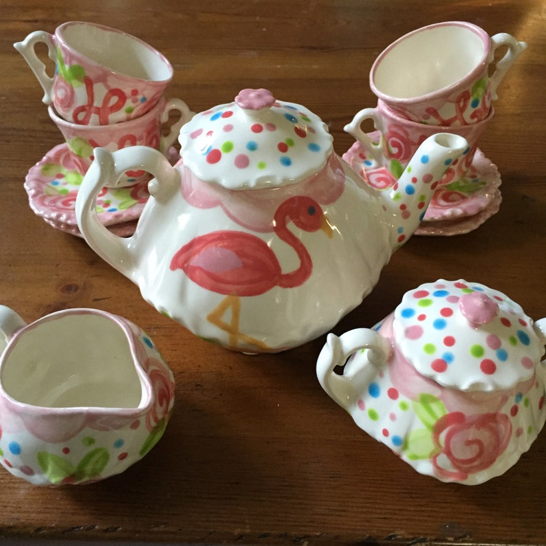 Flamingo Preppy Tea Set Personalized for Little Girls // Etsy