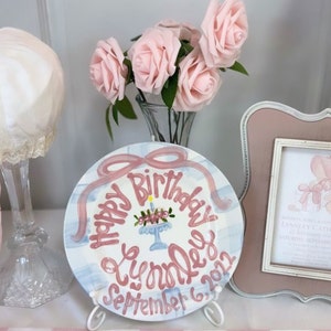 Assiette d'anniversaire preppy pour fille // Vichy bleu et ruban // premier anniversaire // rose et blanc // smash cake // 1er anniversaire // grand millénaire image 6