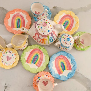 Unicorns & Rainbows Tea set Personalized for Little girls // child's sized Tea Set, Handpainted, Custom, Personalized image 2