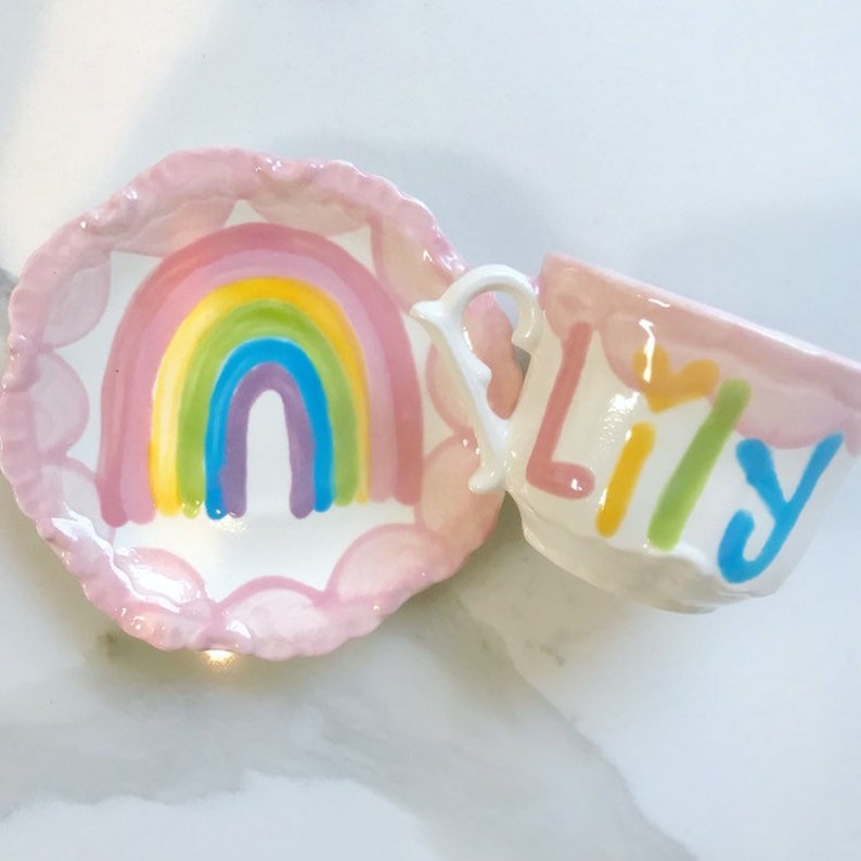 Unicorns & Rainbows Tea set Personalized for Little girls // child's sized Tea Set, Handpainted, Custom, Personalized image 8