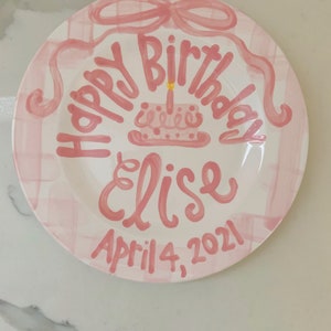 Girls preppy birthday plate // pink gingham and ribbon // first birthday // pink and white // smash cake // 1st birthday // grand millennial image 8