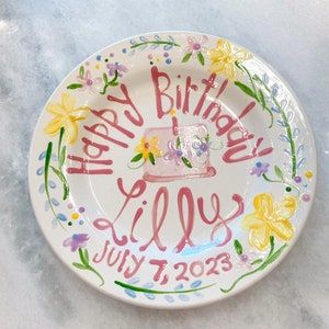 Birthday Plate // wildflowers whimsical Girls Personalized First Birthday Plate Plate, Custom handpainted, baby gift