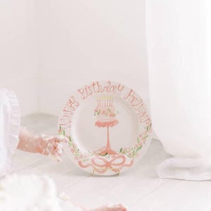 Birthday Plate // Flowers, ribbons and bows Personalized First Birthday Plate, baby girl Custom handpainted, Preppy coquette