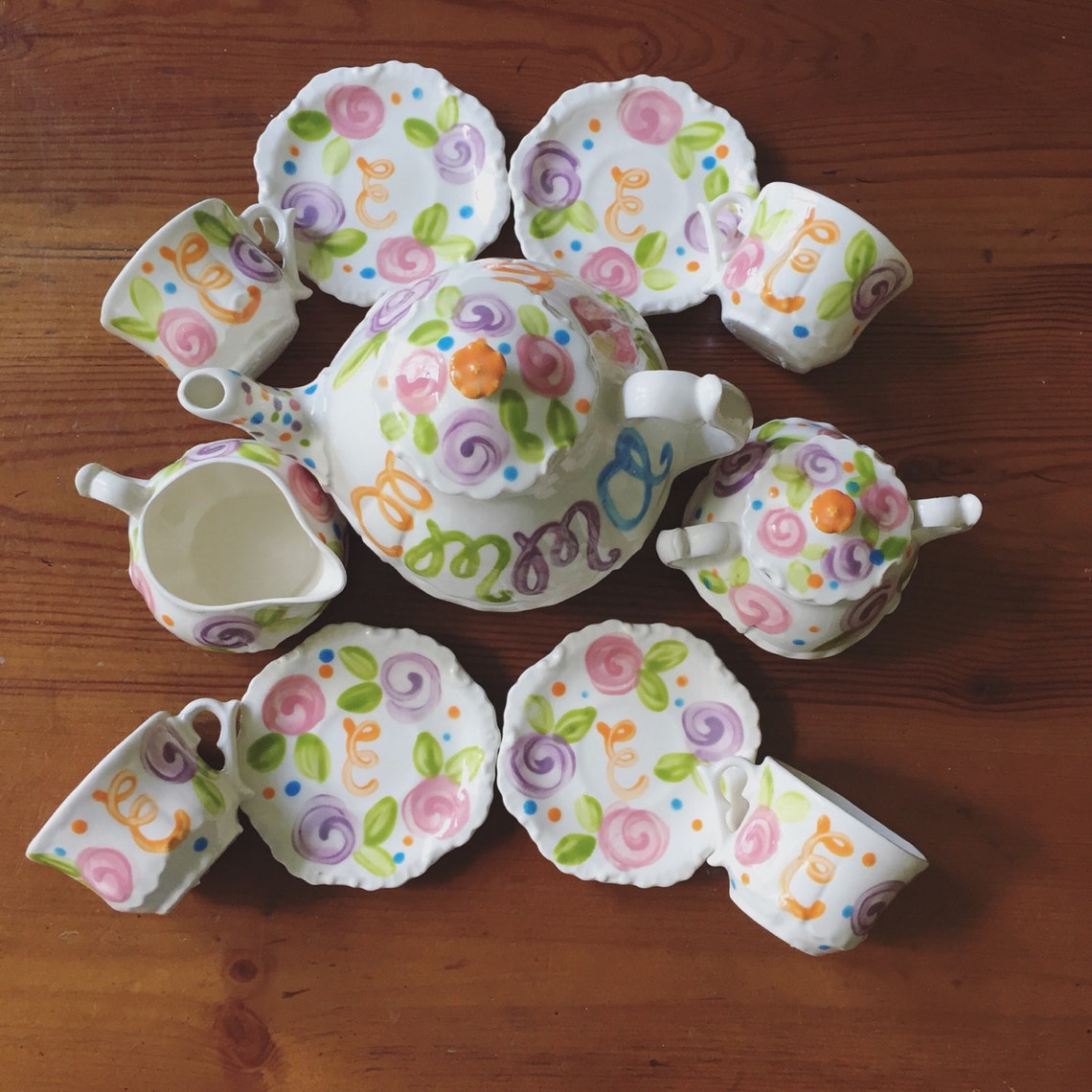 Colorful Flowers Tea Set Personalized Little Girl's Tea Etsy
