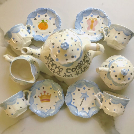 Cinderella Have Courage Be Kind // Tea set for Little girls // Child's sized tea Set, handpainted // princess tea party Il_570xn