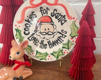 Ribbon & Holly Cookies for Santa  / personalized plate / Christmas Plate
