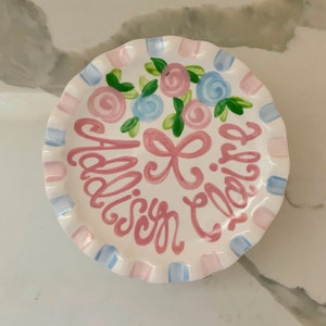 Personalized Smash Cake Stand // Handpainted First Birthday // Gift // pink roses and ribbons and bows