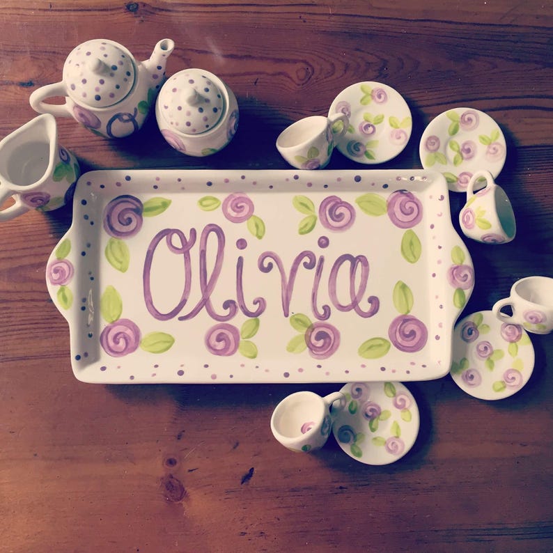 Little girls personalized tea set with tray // Lets have some Etsy