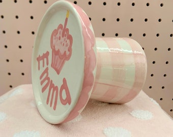 Personalized Cupcake Stand // Preppy Gingham Handpainted First Birthday Cupcake Stand