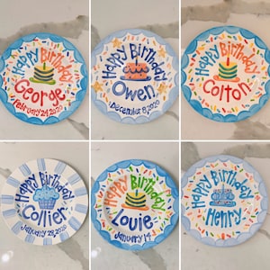 Boys Birthday Plate // Scallops & confetti Personalized First Birthday Plate, Custom handpainted // its your day // birthday cake image 2