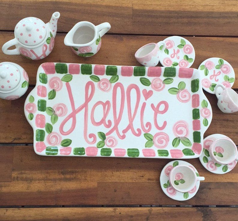 Little girls personalized tea set with tray // Lets have some Etsy