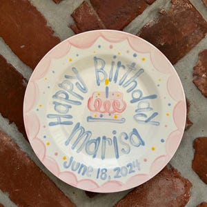 Girls Birthday Plate // Pastel Colors Scallops and dots Personalized First Birthday Plate Plate, Custom handpainted, ceramic kiln fired image 6