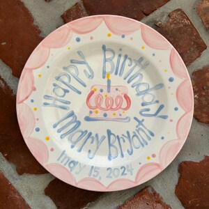 Girls Birthday Plate // Pastel Colors Scallops and dots Personalized First Birthday Plate Plate, Custom handpainted, ceramic kiln fired image 9