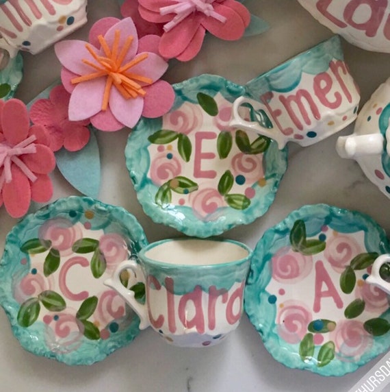 Tea Party Favors // Personalized Tea Cups Handpainted.. . . Happy Colorful Flowers . . Lovely for tea parties and showers. . . Il_570xn