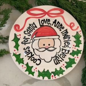 Ribbon & Holly Cookies for Santa  / personalized plate / Christmas Plate