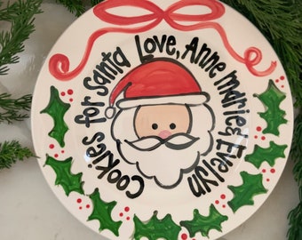 Ribbon & Holly Cookies for Santa  / personalized plate / Christmas Plate