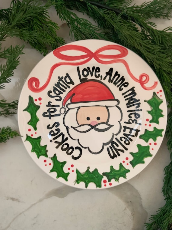 Ribbon & Holly Cookies for Santa  / personalized plate / Christmas Plate
