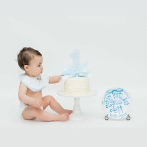 Boys preppy birthday plate // blue gingham and ribbon // first birthday // blue and white // smash cake // 1st birthday // grand millennial image 2