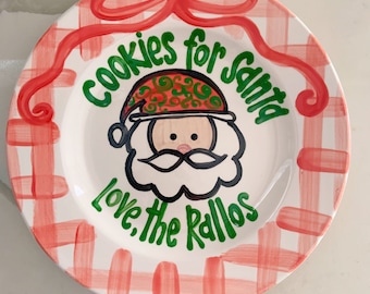 Ribbon & Gingham Cookies for Santa  / personalized plate / Christmas Plate