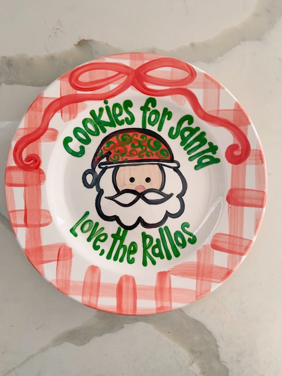 Ribbon & Gingham Cookies for Santa  / personalized plate / Christmas Plate