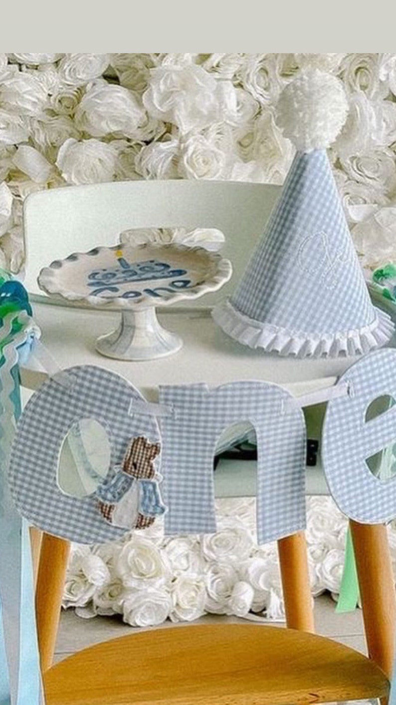 Personalized Cake Stand // boys First Birthday or Smash Cake Stand // grand millennial// preppy // blue white // gingham image 1