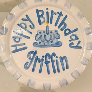 Personalized Cake Stand // boys First Birthday or Smash Cake Stand // grand millennial// preppy // blue white // gingham image 4