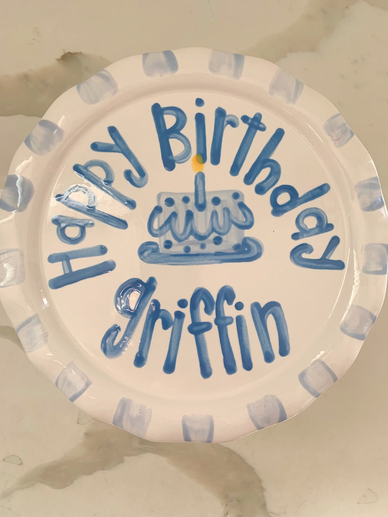 Personalized Cake Stand // boys First Birthday or Smash Cake Stand // grand millennial// preppy // blue white // gingham image 4