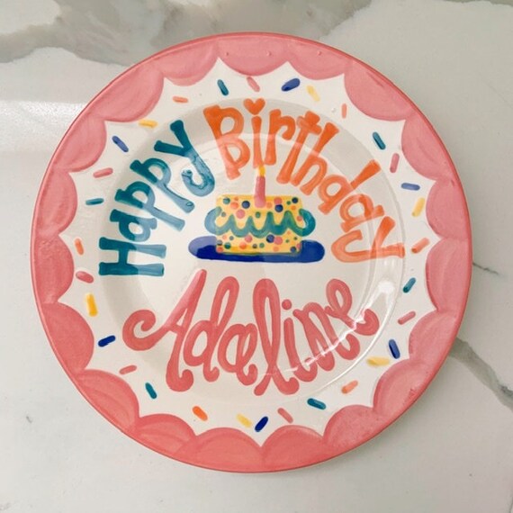 Birthday Plate // sprinkles, confetti & scallops Personalized Girls First Birthday Plate, Custom handpainted, smash cake Il_570xn