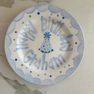 Boys birthday plate // blue scallops and party hat // first birthday // blue white // smash cake // 1st birthday // grand millennial preppy image 3