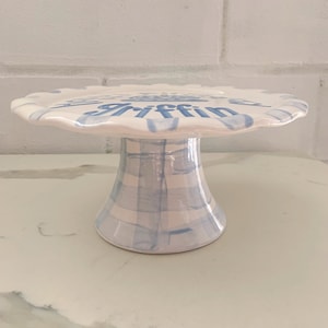 Personalized Cake Stand // boys First Birthday or Smash Cake Stand // grand millennial// preppy // blue white // gingham Blue cake