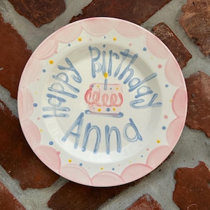 Girls Birthday Plate // Pastel Colors Scallops and dots Personalized First Birthday Plate Plate, Custom handpainted, ceramic kiln fired image 7