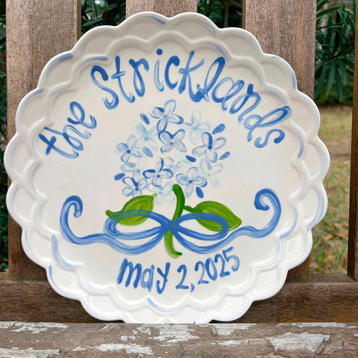 Hand-painted Hydrangea Wedding Plate: Personalized Scalloped Ceramic - Etsy