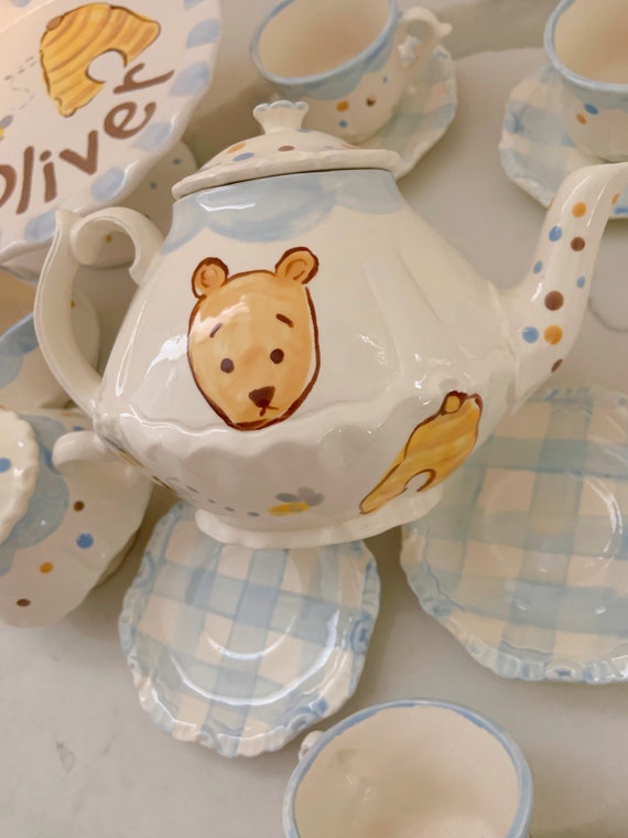Winnie the Pooh inspired Tea Set Personalized // child's sized Tea Party, Handpainted, Custom Vintage Christopher Robin honey bee teaset Il_570xn