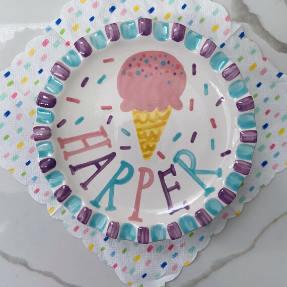 Ice Cream Sprinkles Personalized Cake Stand // Handpainted First Birthday Cupcake Stand or Smash Cake Stand Il_570xn