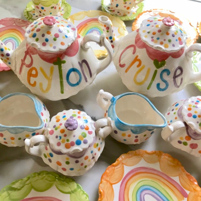 Unicorns & Rainbows Tea set Personalized for Little girls // child's sized Tea Set, Handpainted, Custom, Personalized image 7