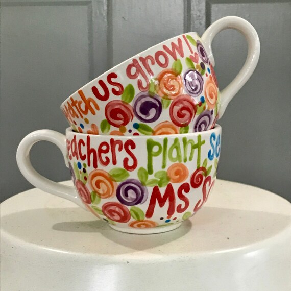 Teacher Personalized Latte Mugs - hand-painted teacher gift Il_570xn