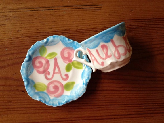 Personalized Tea party favors // Handpainted Child's Sized Tea Cup and Saucer Set Il_570xn