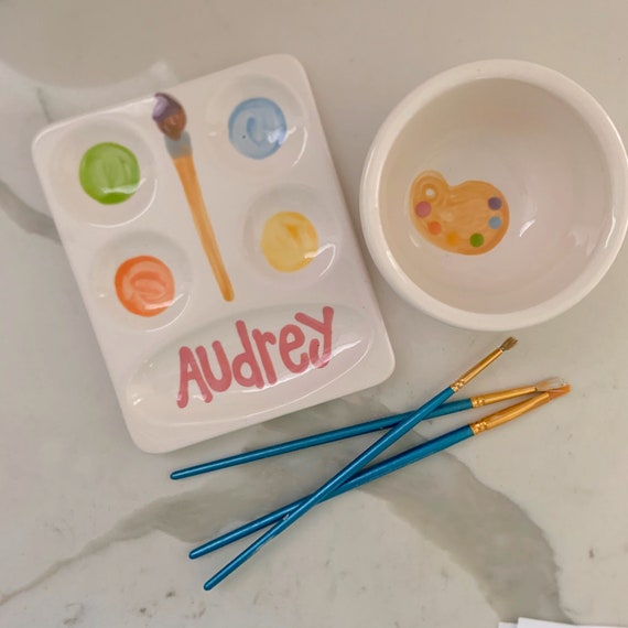 Paint Palette and water bowl gift set // brush pot // water bowl // art party // artist gift Il_570xn
