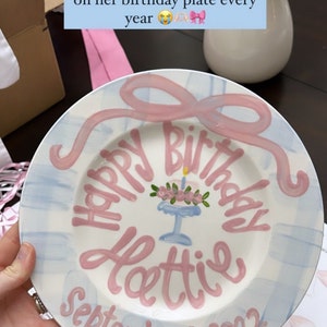 Girls preppy birthday plate // Blue gingham and ribbon // first birthday // pink and white // smash cake // 1st birthday // grand millennial image 7