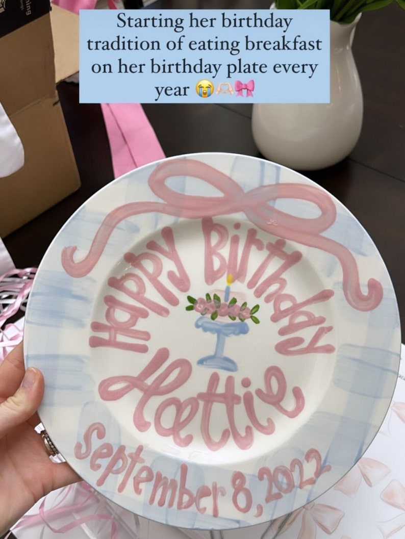 Girls preppy birthday plate // Blue gingham and ribbon // first birthday // pink and white // smash cake // 1st birthday // grand millennial image 7