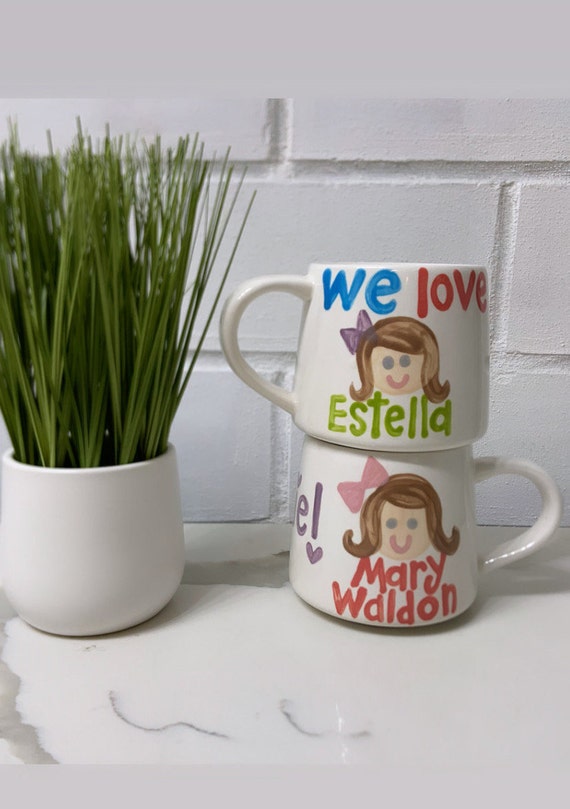 Father’s Day Mother’s Day Personalized Mugs // hand-painted ceramic oversized coffee cup // grandchildren faces // grandmothers gift Il_570xn