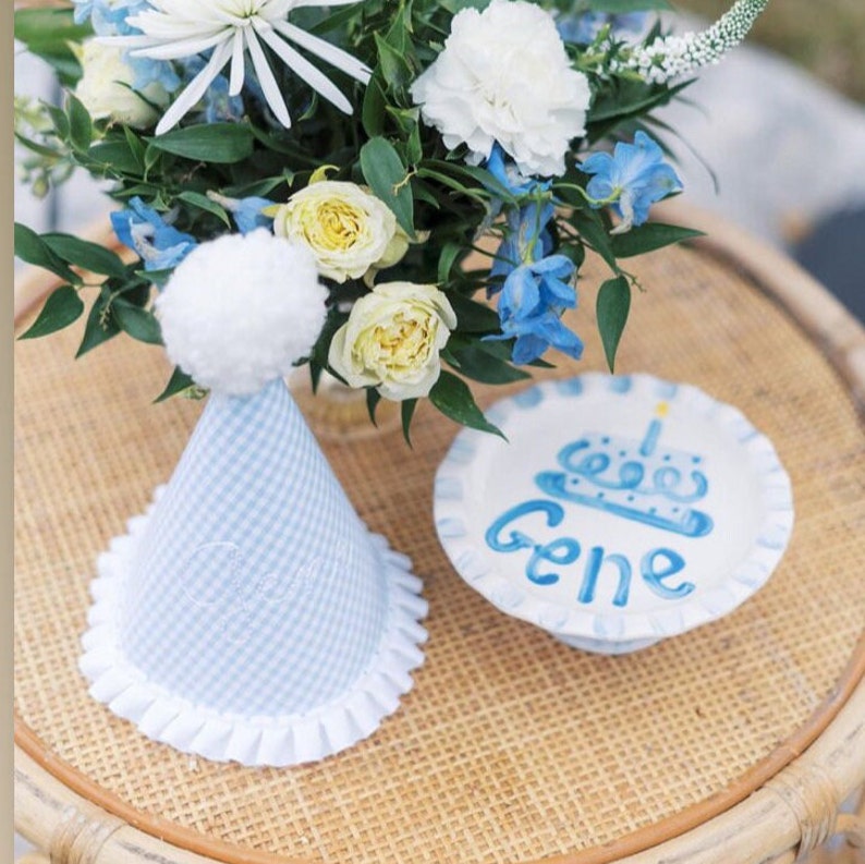 Personalized Cake Stand // boys First Birthday or Smash Cake Stand // grand millennial// preppy // blue white // gingham image 7