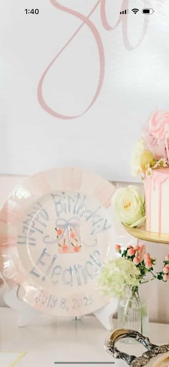 Girls Birthday Plate // Floral Present Personalized First Birthday Plate Plate, Custom handpainted