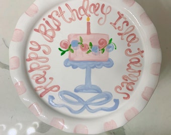 Personalized Smash Cake Stand // Handpainted First Birthday // Gift // pink roses and ribbons and bows