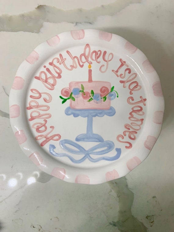 Personalized Smash Cake Stand // Handpainted First Birthday // Gift // pink roses and ribbons and bows