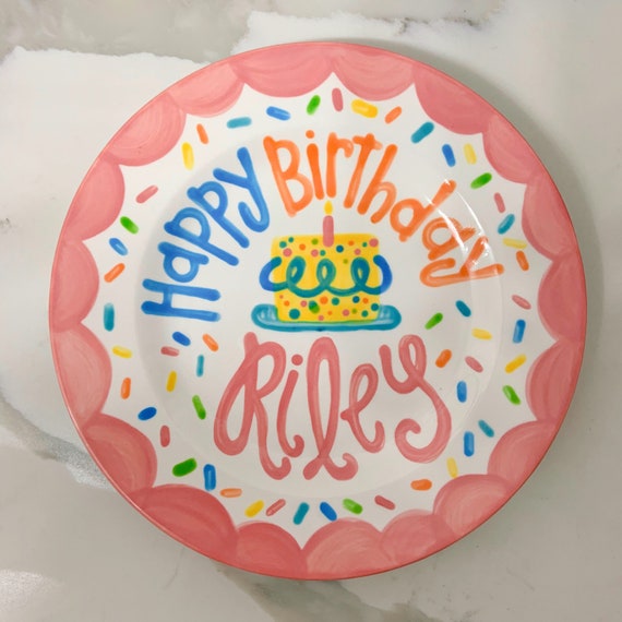 Assiette d'anniversaire / paillettes, confettis et pétoncles Assiette  personnalisée pour le premier anniversaire des filles, personnalisée peinte  à la main, smash cake -  France