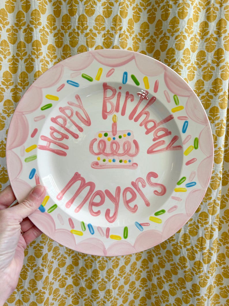 Girls Birthday Plate // Pastel Colors Scallops and dots Personalized First Birthday Plate Plate, Custom handpainted, ceramic kiln fired image 12